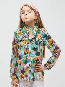 One Friday Abstract Printed Band Collar Shirt Style Top