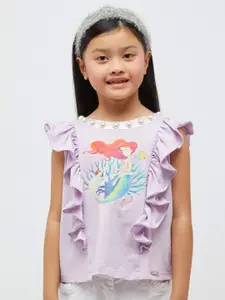 One Friday Disney Printed Flutter Sleeve Cotton Top