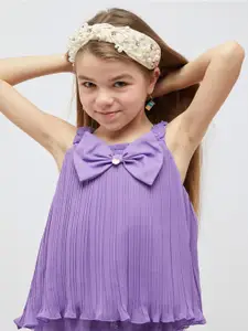 One Friday Girls Bow Detail Pleated A-Line Top