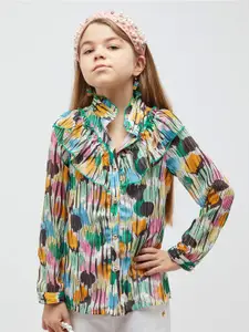 One Friday Ruffled Abstract Printed Shirt Style Top