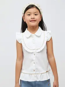 One Friday Girls Flutter Sleeves Ruffled Pure Cotton Shirt Style Top