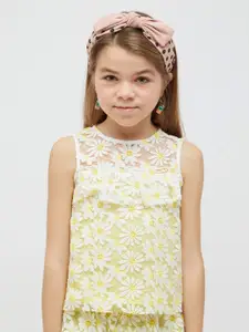 One Friday Girls Floral Embroidered Ruffled Top