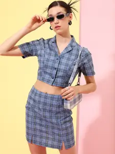 Tokyo Talkies Checkered Crop Top With Skirt
