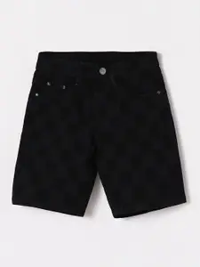 Fame Forever by Lifestyle Boys Black Checked Mid-Rise Shorts