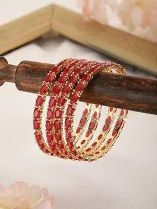 Saraf RS Jewellery Set Of 4 Gold-Plated AD-Studded Bangles