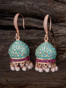 Kushal's Fashion Jewellery Rose Gold-Plated Dome Shaped Jhumkas Earrings