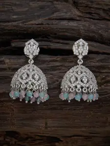 Kushal's Fashion Jewellery Mint Rhodium Plated Zircon Embellished Bridal Geometric Earrings
