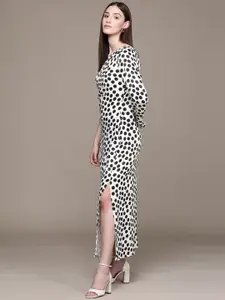 MANGO Polka Dot Print One Shoulder Maxi Dress