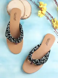 Shoestail Women T-Straps Printed Open Toe Flats