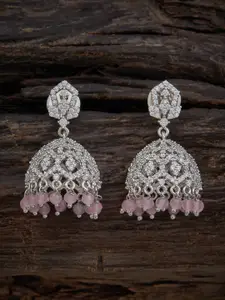 Kushal's Fashion Jewellery Rhodium-Plated Dome Shaped Jhumkas Earrings