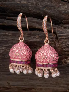Kushal's Fashion Jewellery Rose Gold-Plated Dome Shaped Jhumkas Earrings
