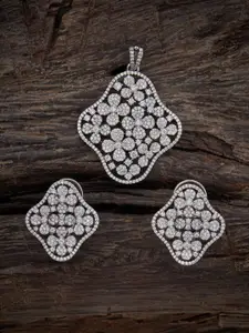 Kushal's Fashion Jewellery Rhodium-Plated CZ Studded Pendant Set