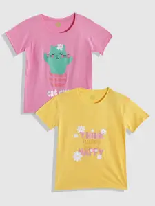 YK Girls Typography 2 Printed T-shirt