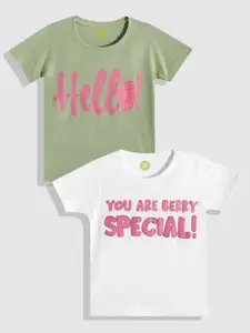 YK Girls Typography Pack Of 2 Printed T-shirt