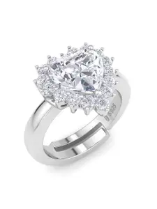 Inddus Jewels 925 Sterling Silver CZ Studded Adjustable Finger Ring