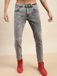 VEIRDO Men Grey Original Slim Fit Heavy Fade Stretchable Drawstring Cotton Jeans