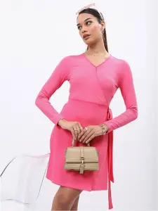 KETCH V-Neck Tie Up Wrap Mini Dress