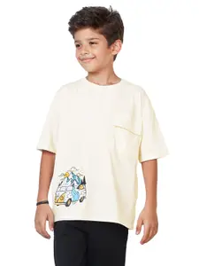 My Milestones Boys Graphic Printed Round Neck Drop Shoulder Sleeves Cotton T-shirt