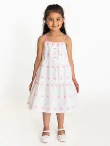 Campana Girls Sleeveless Below Knee Length Empire Embroidered Cotton Dress