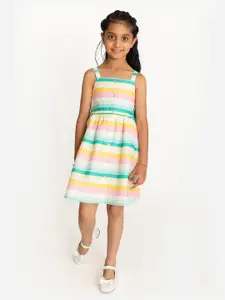 Campana Girls Sleeveless Knee Length Fit and Flare Striped Cotton Dress