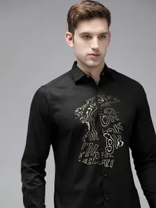 THE BEAR HOUSE Men Black Slim Fit Opaque Printed Casual Shirt
