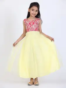 Ethnovog Girls Floral Embroidered Maxi Dress