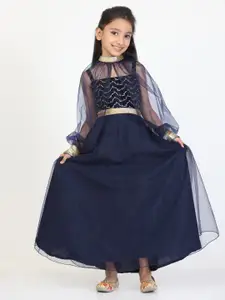 Ethnovog Embellished Net Fit And Flare Maxi Dress