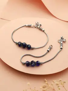 Saraf RS Jewellery Set Of 2 Silver-Plated & Beaded Evil Eye German Silver Anklet
