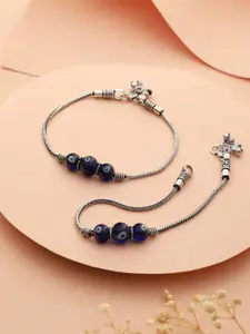 Saraf RS Jewellery Set Of 2 Silver-Plated & Beaded Evil Eye German Silver Anklet