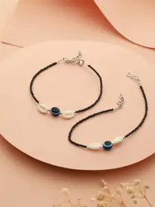Saraf RS Jewellery Set Of 2 Silver Plated Evil Eye Beaded Anklet