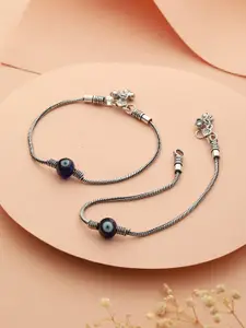 Saraf RS Jewellery Set Of 2 Silver Plated Evil Eye Beaded Anklet