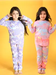Anthrilo Girls Pack Of 2 Conversational Printed Pure Cotton Night Suit