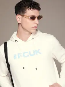 FCUK Self Design Brand Logo Hooded Sweatshirt