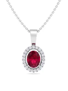 Inddus Jewels 925 Sterling Silver Rhodium-Plated Oval CZ Studded Pendant With Chain.
