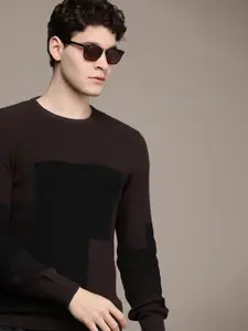 French Connection Pure Cotton Long Sleeves Knitted Colourblocked Pullover