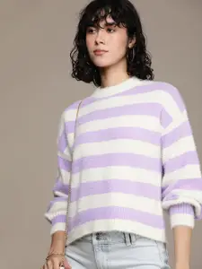 French Connection Round Neck Striped Pullover Sweaters