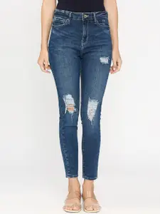 SPYKAR Women High-Rise Super Skinny Fit Mildly Distressed Light Fade Ripped Jeans