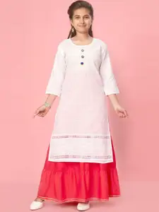 Aarika Girls White Ethnic Motifs Embroidered Cotton Kurta