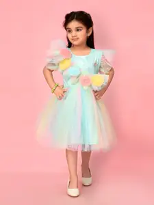 Aarika Girls Self Design Net Fit & Flare Dress