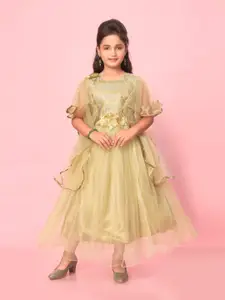 Aarika Girls Embroidered Net Fit & Flare Maxi Dress