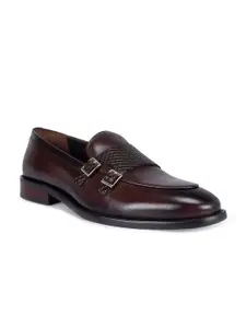 ROSSO BRUNELLO Men Textured Leather Formal Monk Shoes