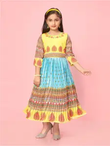 Aarika Girls Round Neck Ethnic Motifs Printed Silk Ethnic Dress