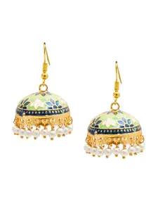 Shining Jewel - By Shivansh Gold-Plated Dome Shaped Kundan Jhumkas Earrings