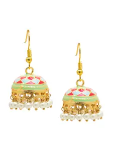 Shining Jewel - By Shivansh Gold-Plated Dome Shaped Kundan Jhumkas Earrings