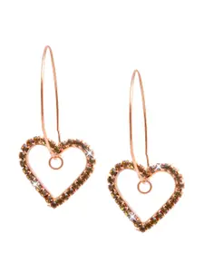Shining Jewel - By Shivansh Rose Gold-Plated Heart Shaped Drop Earrings
