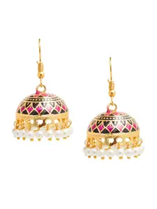 Shining Jewel - By Shivansh Gold-Plated Dome Shaped Jhumkas Earrings