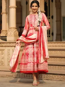 SCAKHI Printed Anarkali Ethnic Dress With Dupatta & Potli