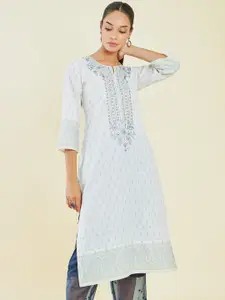 Soch Floral Embroidered Notched Neck Kurta