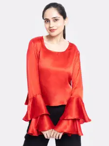MARZENI Square Neck Bell Sleeve Satin Top