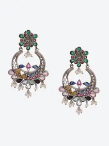Biba Silver-Plated Artificial Stones and Beads Contemporary Chandbalis Earrings
